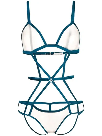 Shop Fleur Du Mal Strappy Bondage Bodysuit In Blue