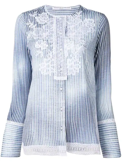 Shop Ermanno Scervino Embroidered Striped Shirt In Blue