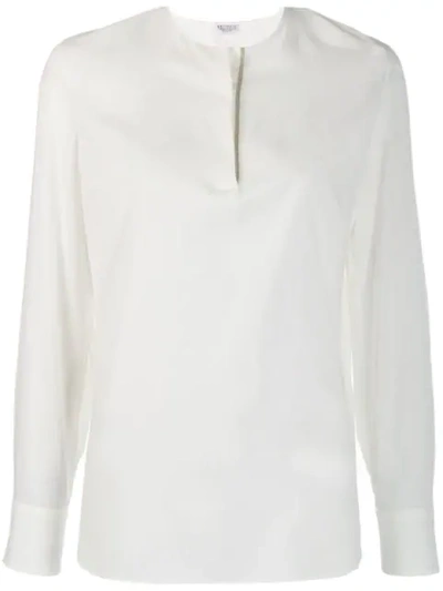 Shop Brunello Cucinelli Collarless Shirt In White