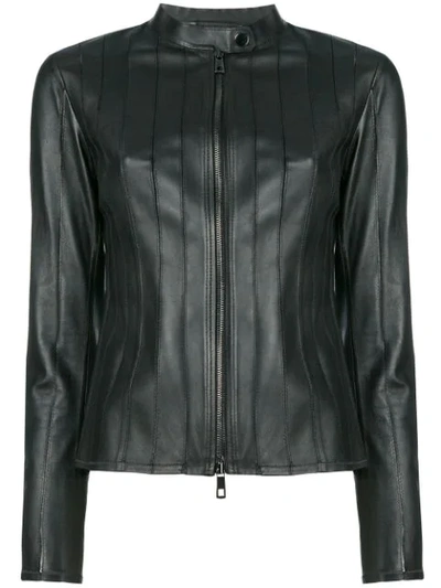 Shop Desa Collection Zipped Leather Jacket - Black