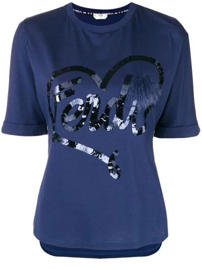 Shop Fendi Sequined Logo T In Blue
