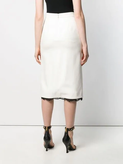 Shop Alexander Mcqueen Lace Trimmed Pencil Skirt In White