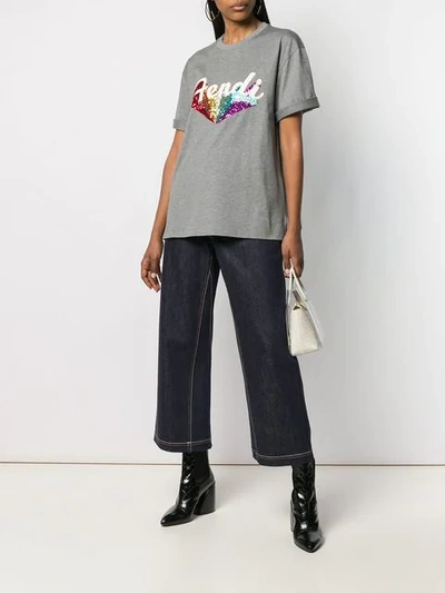 Shop Fendi Embroidered Logo T In Grey