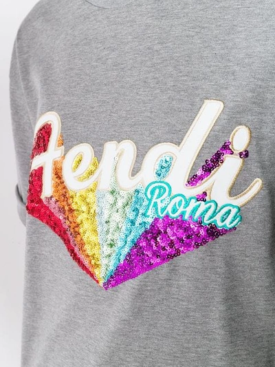 Shop Fendi Embroidered Logo T In Grey