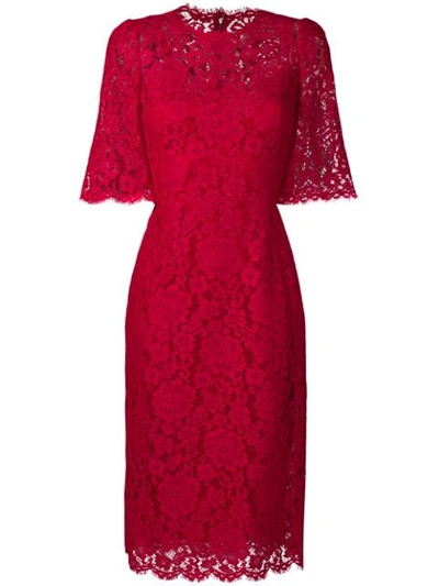 Shop Dolce & Gabbana Floral Lace Dress In Red