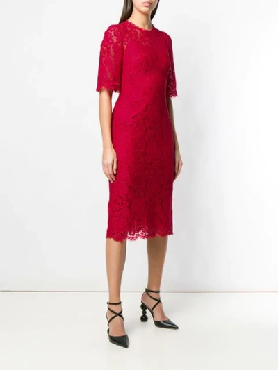 Shop Dolce & Gabbana Floral Lace Dress In Red