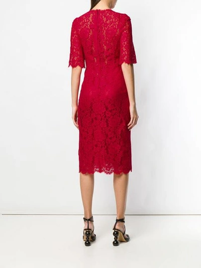 Shop Dolce & Gabbana Floral Lace Dress In Red