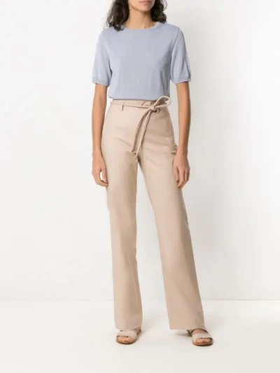 Shop Egrey Tie Detail Flared Pants In Neutrals