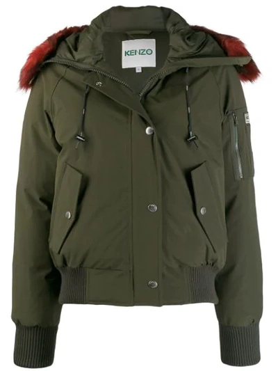 Shop Kenzo Faux Fur Hooded Jacket In Green