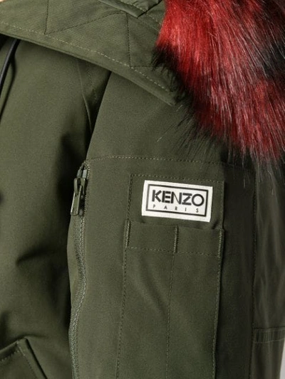 Shop Kenzo Faux Fur Hooded Jacket In Green