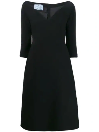 PRADA MID-LENGTH V-NECK DRESS - 黑色