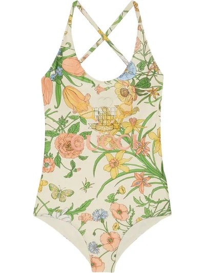 Shop Gucci Floral One Piece In White