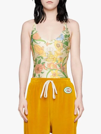 Shop Gucci Floral One Piece In White