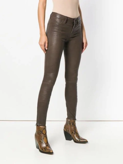 Shop J Brand Cropped Skinny Leather Trousers In Brown