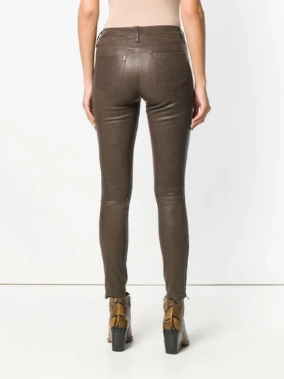 Shop J Brand Cropped Skinny Leather Trousers In Brown