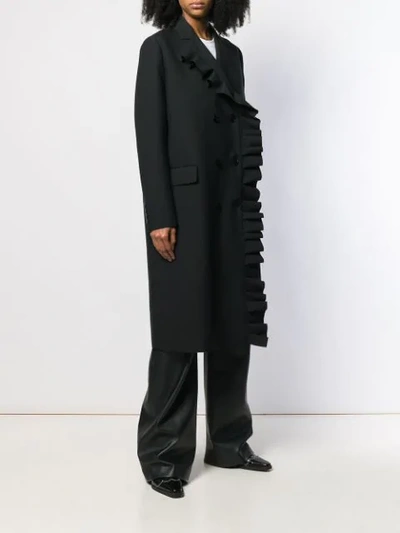 Shop Msgm Double Breasted Ruffle Coat In Black