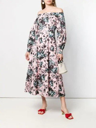 Shop Erdem Floral Off-shoulder Midi Dress In Pink