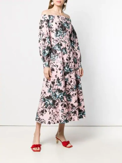 Shop Erdem Floral Off-shoulder Midi Dress In Pink