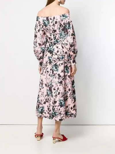 Shop Erdem Floral Off-shoulder Midi Dress In Pink