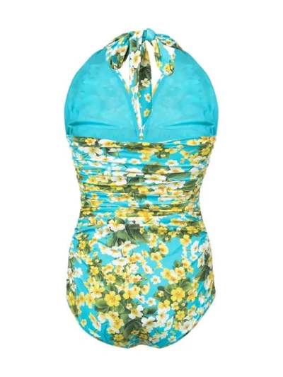 Shop Dolce & Gabbana Ruched Floral Halter Swimsuit - Blue