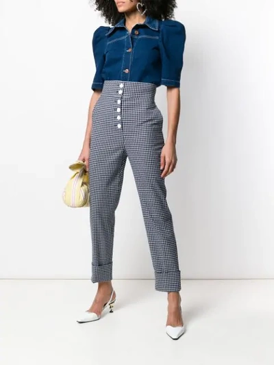Shop Sara Battaglia High-waisted Checked Trousers In Blue