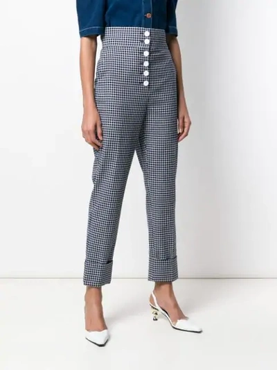 Shop Sara Battaglia High-waisted Checked Trousers In Blue