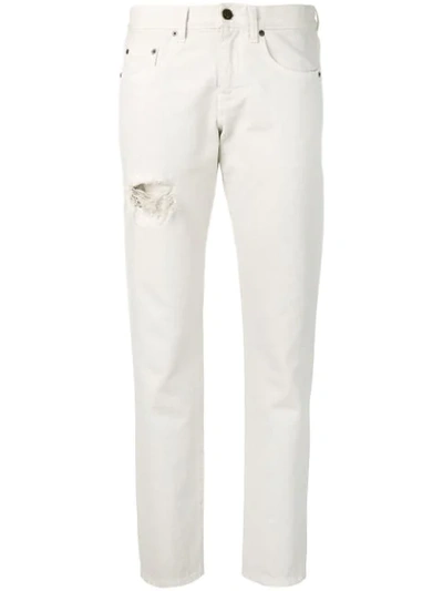 Shop Saint Laurent Distressed Boyfriend Jeans In White