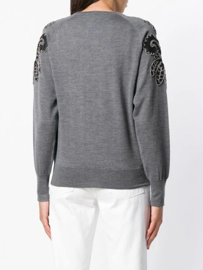 Shop Pinko Motif Knit Sweater In Grey