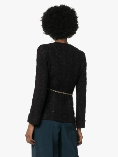 Shop Gucci Tweed Jacket With Horsebit Belt In Black