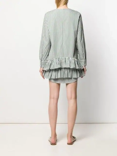 Shop Jourden Striped Ruffled Mini Shirt Dress - Green
