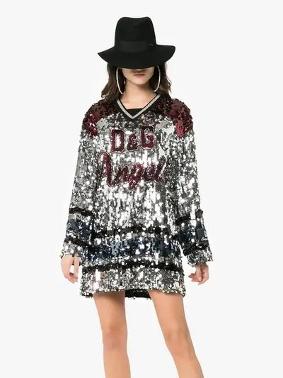 Shop Dolce & Gabbana Sequin Embellished Angels Tunic Dress - Metallic