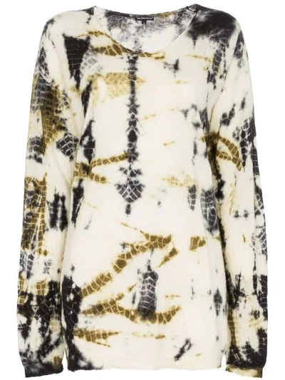 Shop Ann Demeulemeester Printed Slouchy Silk Cashmere Blend Jumper In Sepia/black