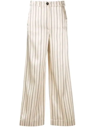 Shop Nehera Striped Flared Trousers In Neutrals