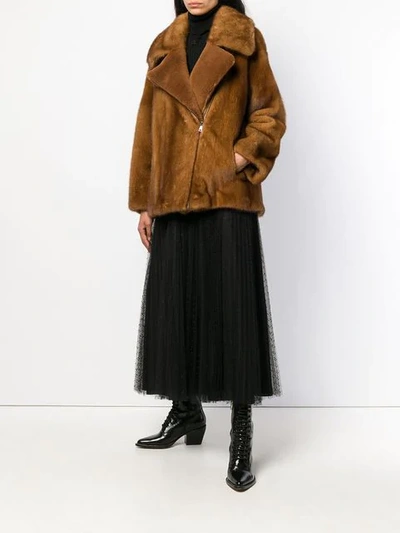 Shop Blancha Fur Zipped Coat In Brown