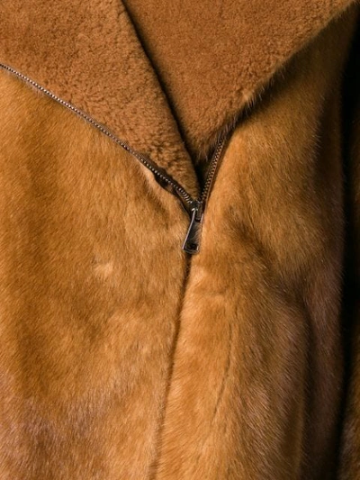 Shop Blancha Fur Zipped Coat In Brown