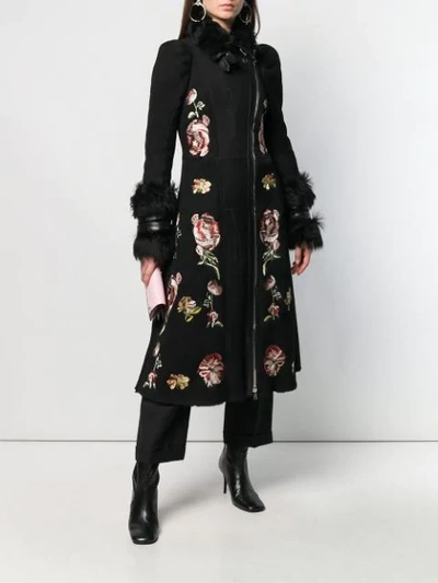 Shop Alexander Mcqueen Floral Embroidered Coat In Black