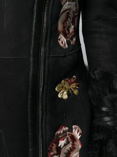 Shop Alexander Mcqueen Floral Embroidered Coat In Black