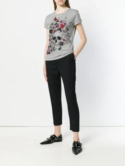 Shop Alexander Mcqueen Floral Skull-print T-shirt - Grey