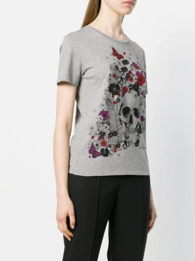 Shop Alexander Mcqueen Floral Skull-print T-shirt - Grey