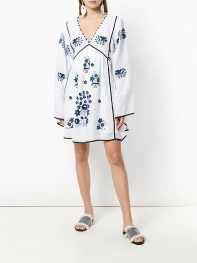 Shop Vita Kin Embroidered Bohemian Style Dress In White/navy