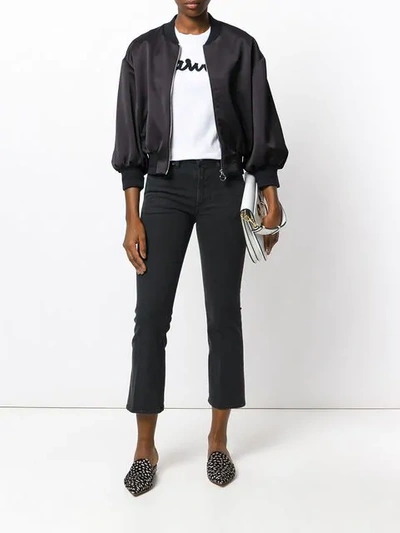 Shop Carven Cropped Floral Embroidered Bomber Jacket In Black