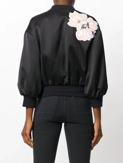 Shop Carven Cropped Floral Embroidered Bomber Jacket In Black