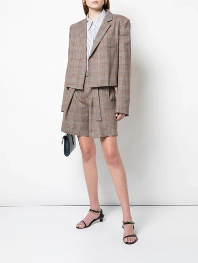 Shop Tibi James Check Cropped Jacket In Brown