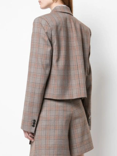 Shop Tibi James Check Cropped Jacket In Brown