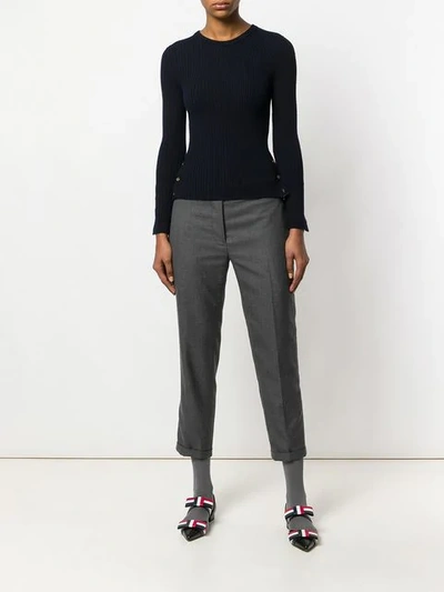 Shop Thom Browne Striped Rib Stitch Merino Pullover In Blue