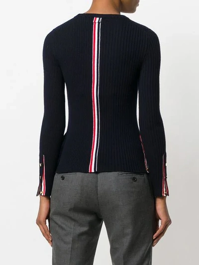 Shop Thom Browne Striped Rib Stitch Merino Pullover In Blue