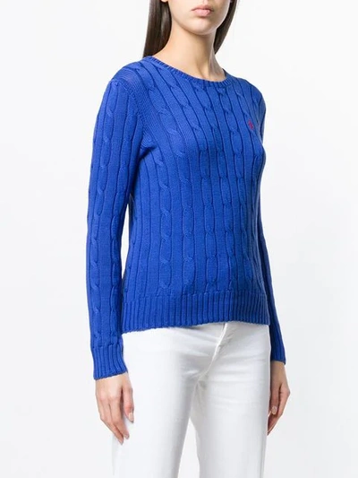 Shop Polo Ralph Lauren Logo Cable Knit Sweater In Blue