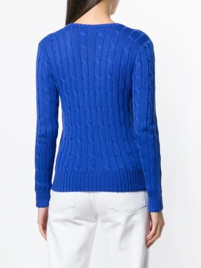 Shop Polo Ralph Lauren Logo Cable Knit Sweater In Blue