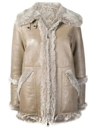 Shop Manzoni 24 Shearling Jacket In Neutrals