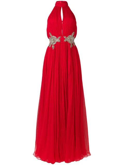 Alexander Mcqueen Halterneck Embroidered Evening Dress In Red | ModeSens